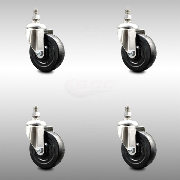 Service Caster 4 Inch 316SS Soft Rubber Wheel Swivel 1/2 Inch Threaded Stem Caster Set SCC SCC-SS316TS20S414-SRS-121315-4 - main